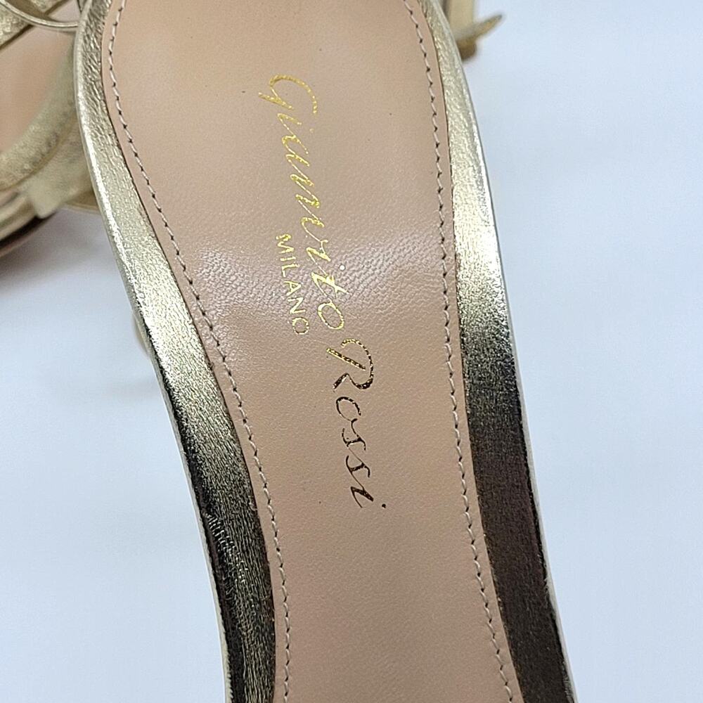 Gianvito Rossi Feathered Lace Up Stiletto Heels 4" EU 36 US 6 Gold White - Picture 11 of 15